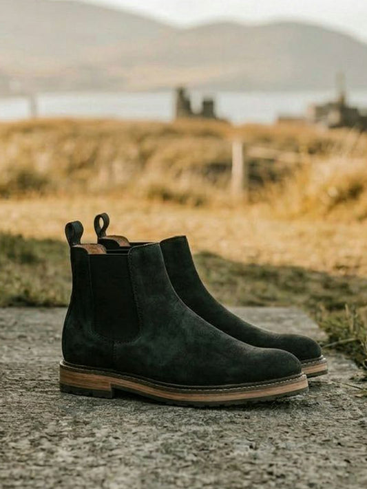 Continental Chelsea Boots in Black Vegan Suede