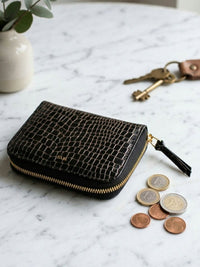 Small Zipper Wallet in Gold Crackle Mock Croc