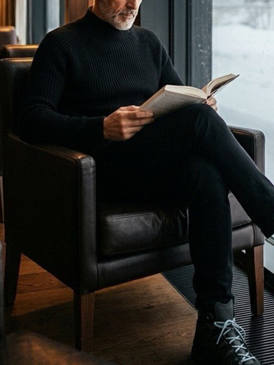 Recycled Slouch Turtleneck in Black Knit