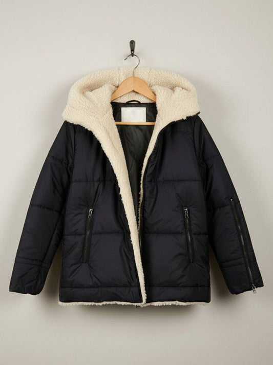 Recycled Vegan Shearling Puffer in Black