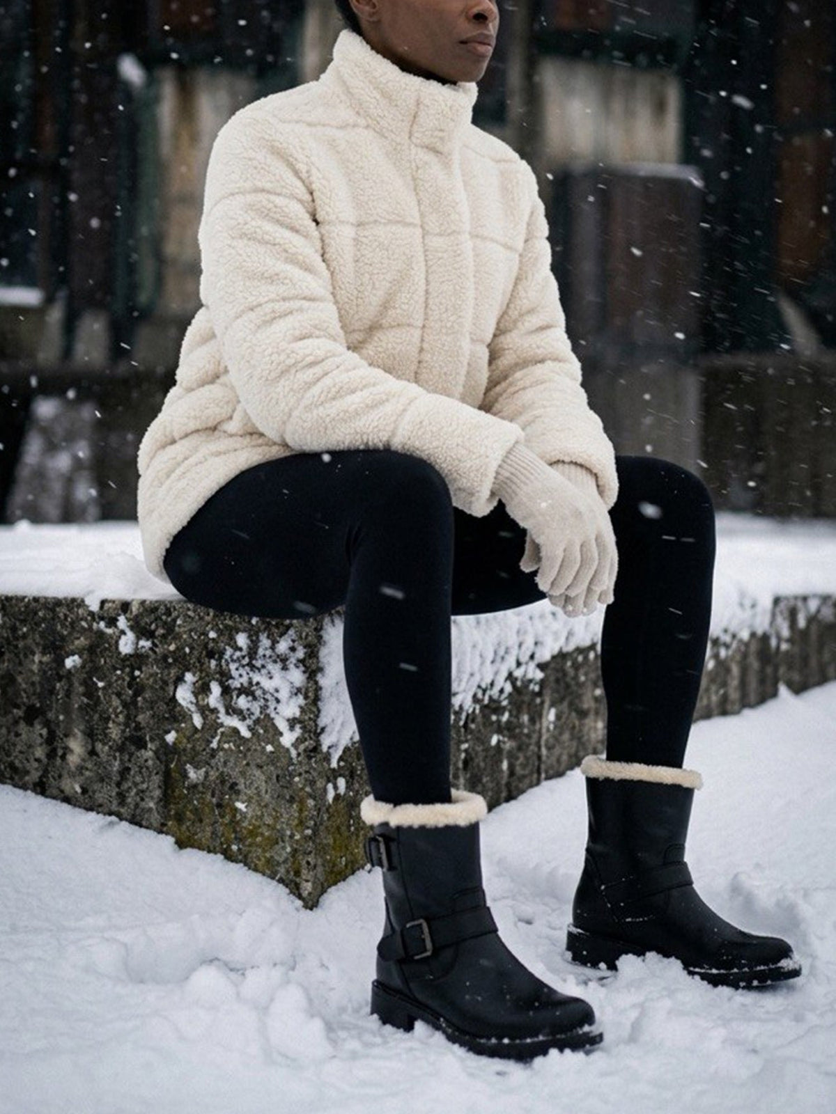 Recycled Teddy Puffer Jacket in Cream