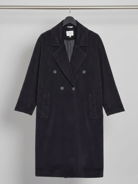 Double Breasted Vegan Wool Coat in Black