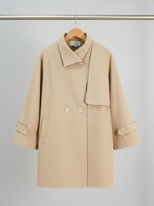 Cotton-Gaberdine Trench Coat in Beige Cotton Gaberdine