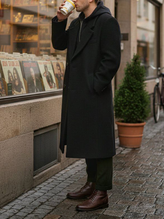 Structured Vegan Wool Coat in Black