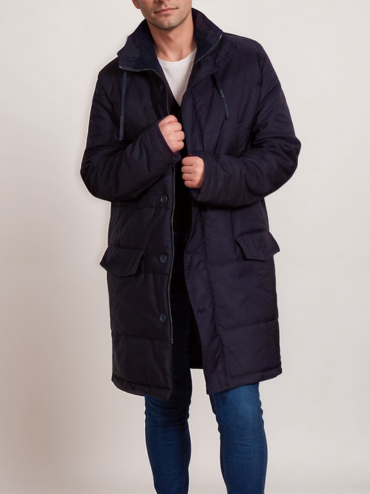 Recycled Quilted Parka in Navy Blue