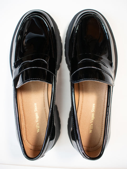 Track Sole Penny Loafers in Patent Black