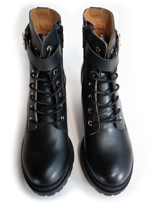 Lace Up Track Sole Booties in Black