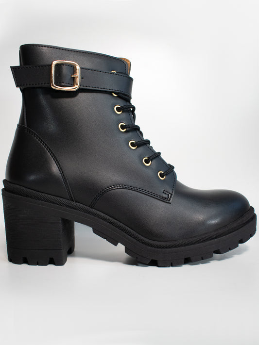 Lace Up Track Sole Booties in Black