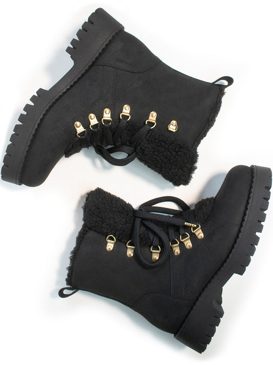 Recycled Vegan Shearling Boots in Black