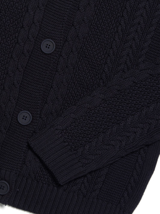 Chunky Button Up Knitted Cardigan in Navy Blue