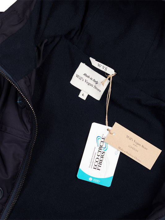 Recycled Quilted Parka in Navy Blue, on model