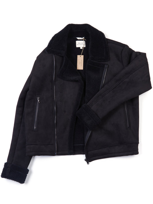 Recycled Vegan Shearling Aviator in Black