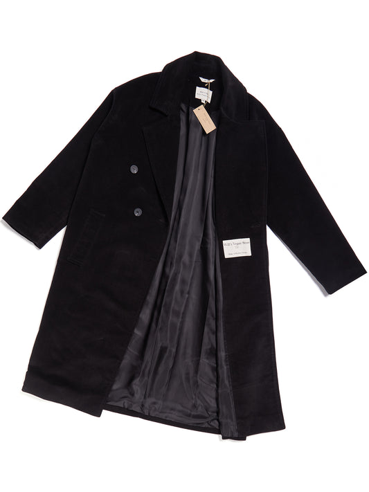 Double Breasted Vegan Wool Coat in Black