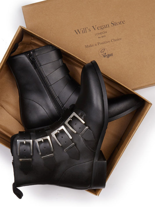4 Strap Biker Boots in Black