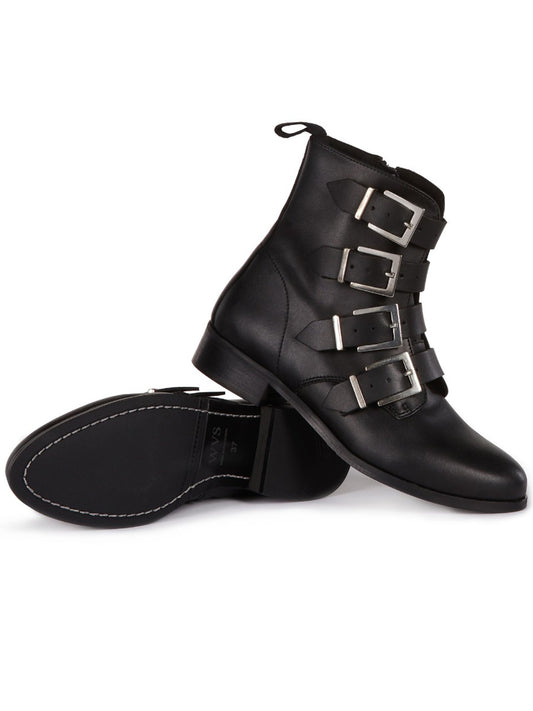 4 Strap Biker Boots in Black