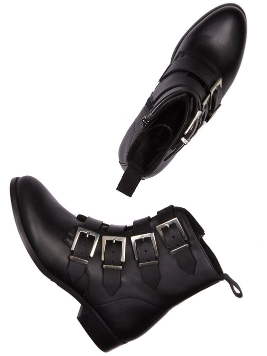 4 Strap Biker Boots in Black
