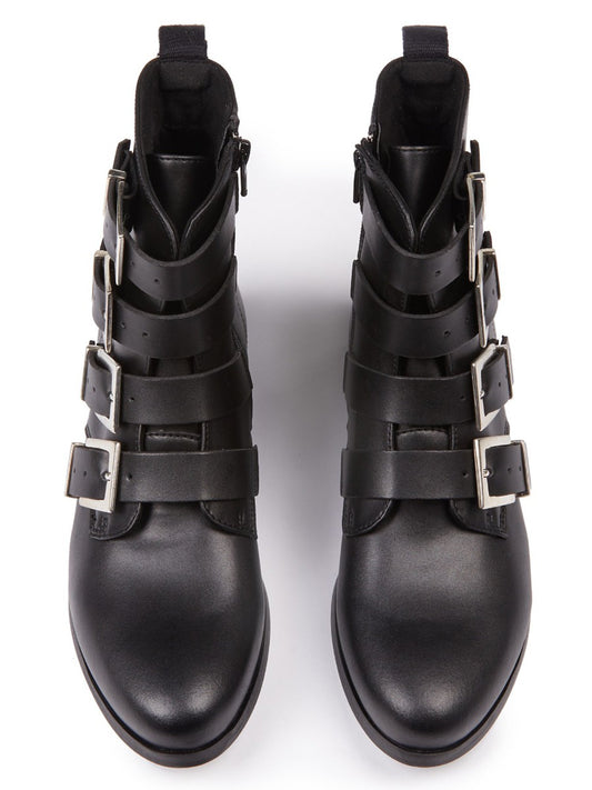 4 Strap Biker Boots in Black