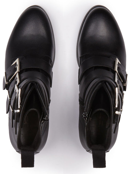 4 Strap Biker Boots in Black