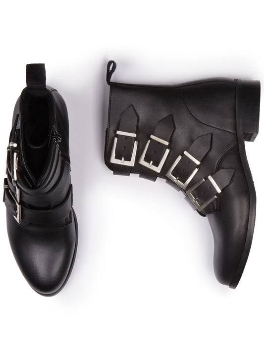 4 Strap Biker Boots in Black