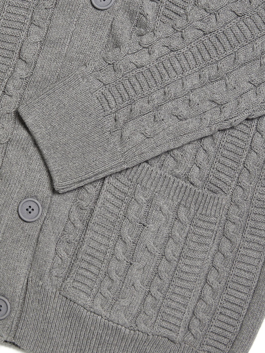 Chunky Button Up Knitted Cardigan in Grey