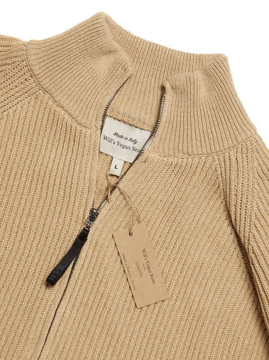 Full Zip Knitted Jacket in Tan