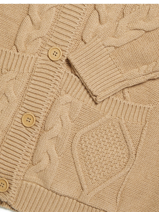 Hooded Button Up Knitted Cardigan in Tan