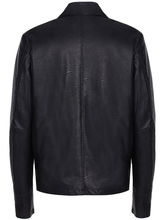 Shirt Collar Jacket in Black Vegan Leather