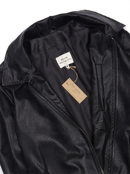 Shirt Collar Jacket in Black Vegan Leather