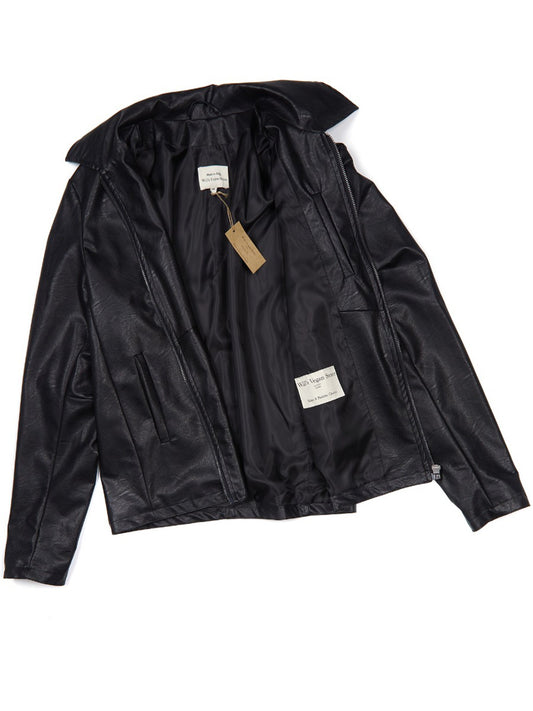 Shirt Collar Jacket in Black Vegan Leather
