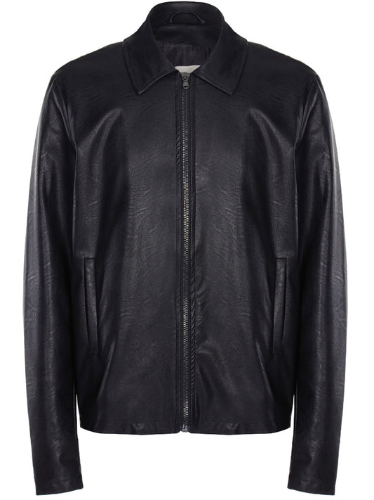 Shirt Collar Jacket in Black Vegan Leather