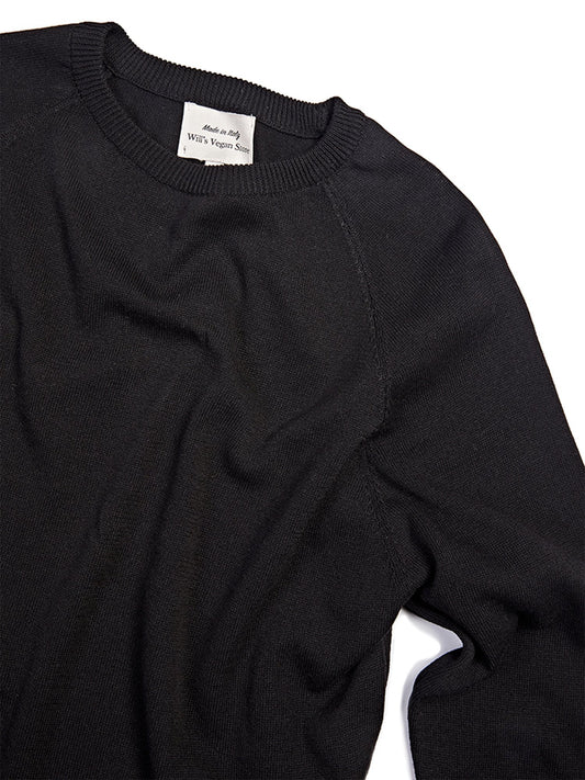 Recycled Tailored Knit Crew in Black Knit