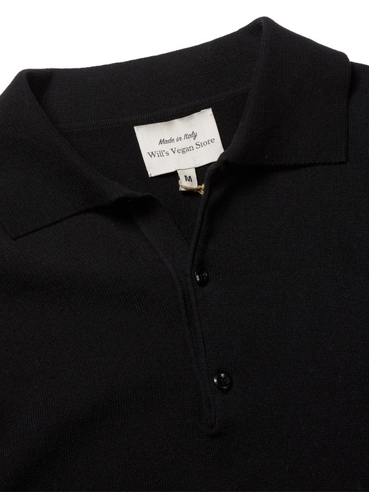 Recycled Long Sleeve Polo in Black Knit