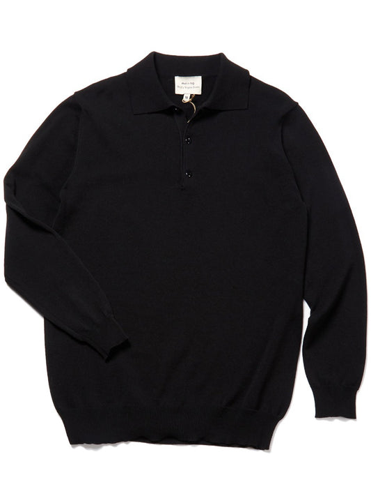 Recycled Long Sleeve Polo in Black Knit