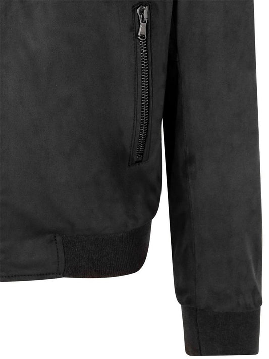 Bomber Jacket in Black Vegan Suede