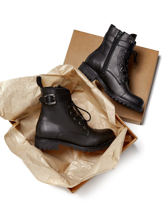 Buckled Work Boots in Black