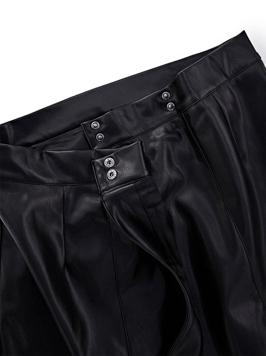 Vegan Leather Wrap Sarong Skirt in Black Vegan Nappa