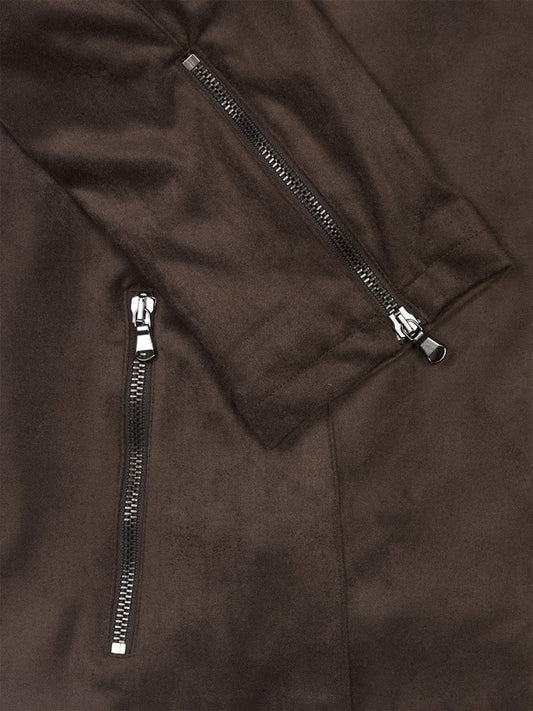 Vegan Suede Biker Jacket in Dark Brown Vegan Suede