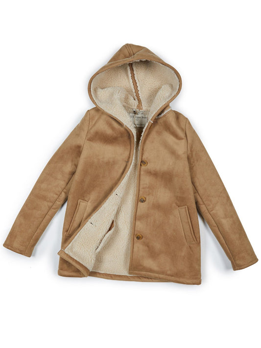 Recycled Vegan Shearling Coat in Tan Recycled Vegan Shearling