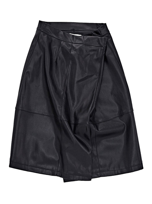 Vegan Leather Wrap Sarong Skirt in Black Vegan Nappa