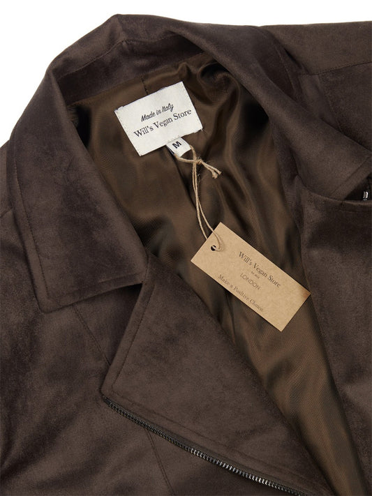 Vegan Suede Biker Jacket in Dark Brown Vegan Suede
