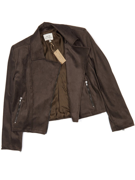 Vegan Suede Biker Jacket in Dark Brown Vegan Suede