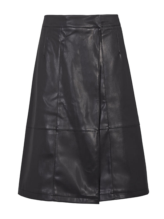 Vegan Leather Wrap Sarong Skirt in Black Vegan Nappa