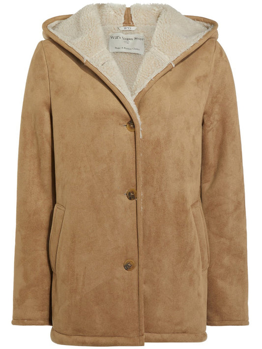 Recycled Vegan Shearling Coat in Tan Recycled Vegan Shearling