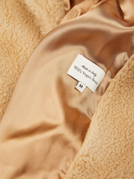 Recycled Teddy Coat in Tan Recycled Teddy