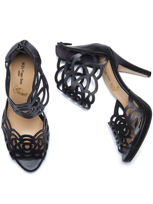 High Heeled Cut Outs in Black, heel detail