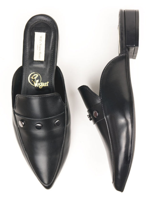 Open Heel Slippers in Black, heel detail