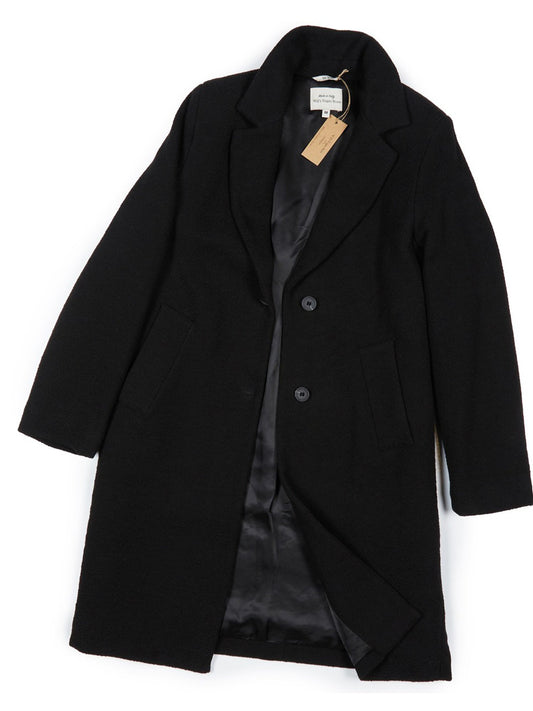 Structured Vegan Wool Coat in Black, on model
