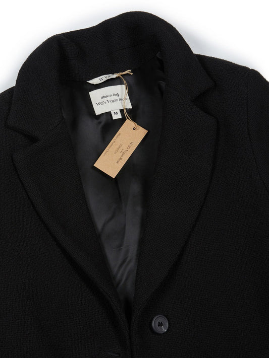 Structured Vegan Wool Coat in Black, on model