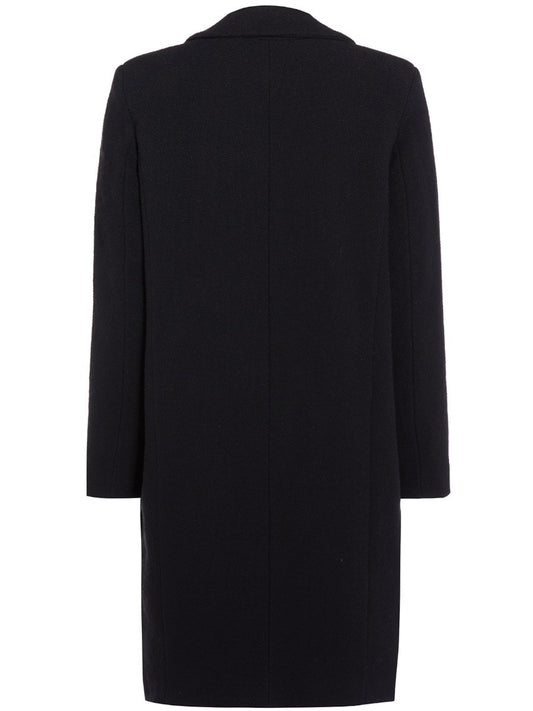 Structured Vegan Wool Coat in Black, on model