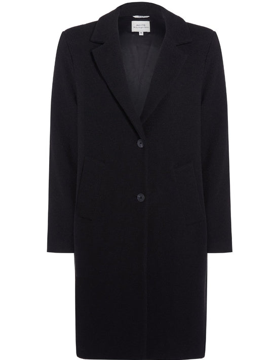 Structured Vegan Wool Coat in Black, on model